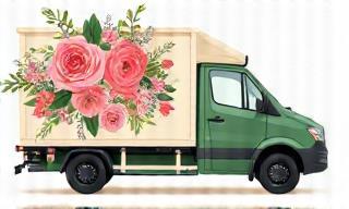 Flower delivery van with Bliss & Bloom logo